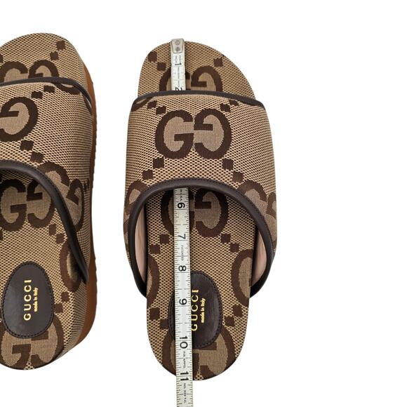 Gucci GG Jumbo Monogram Platform Slide Sandal Brown Tan Canvas Size 42 US 12 - Picture 13 of 13